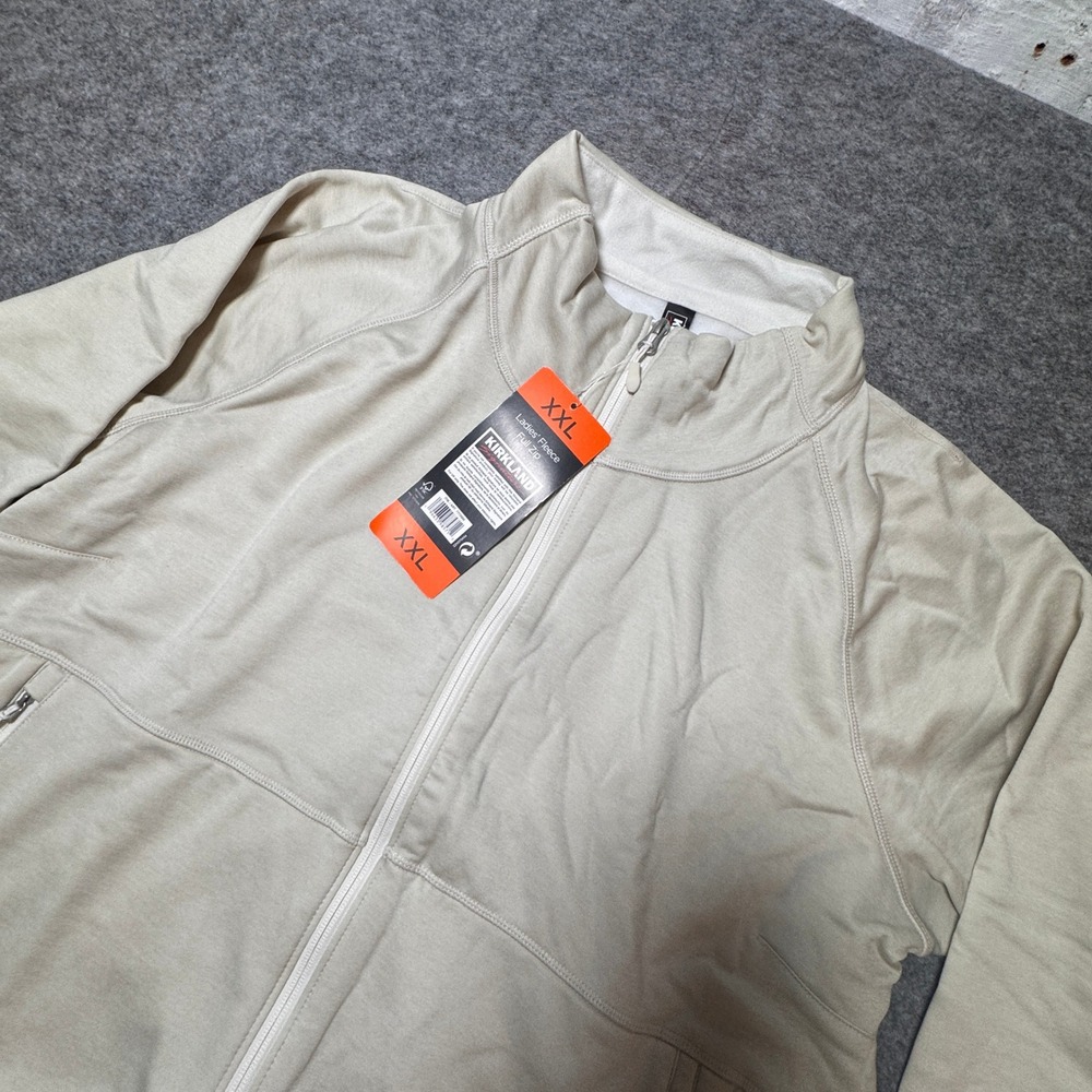 Kirkland Signature Womens XXL Beige Full Zip Fleece Jacket Mock Neck 7772000 NWT